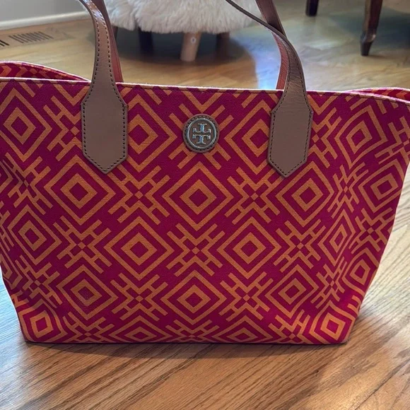 Tory Burch Pink and Orange Patterned Tote - Picture 2 of 12